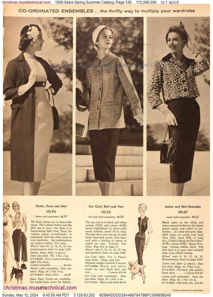 1958 Sears Spring Summer Catalog, Page 136