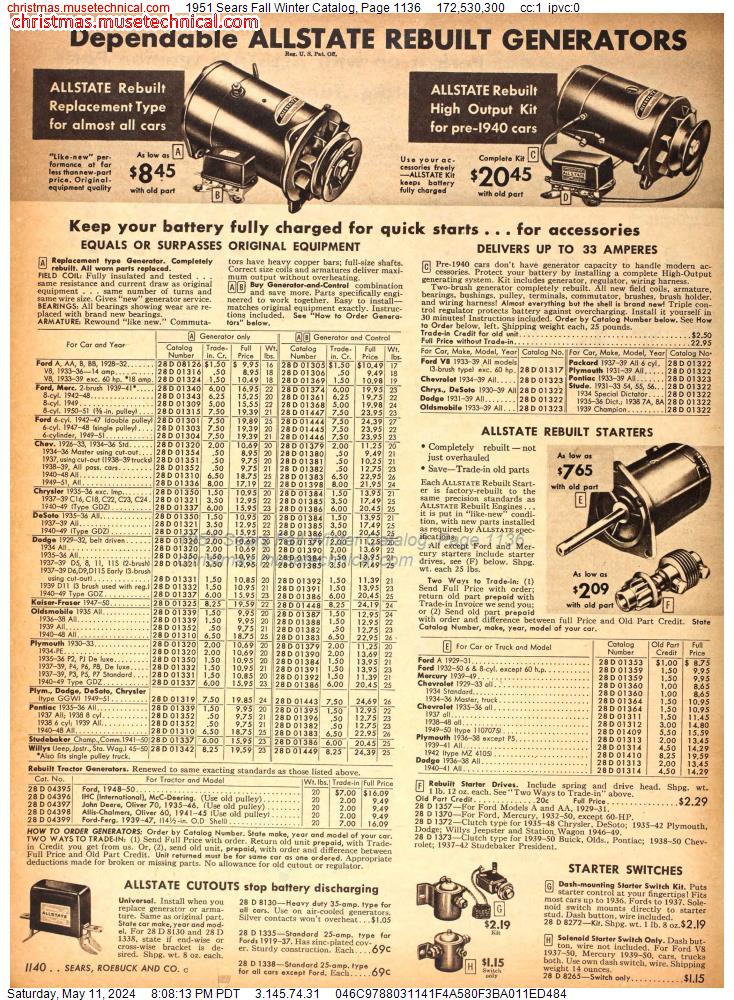 1951 Sears Fall Winter Catalog, Page 1136