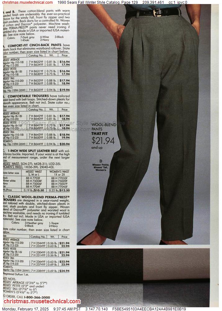 1990 Sears Fall Winter Style Catalog, Page 129