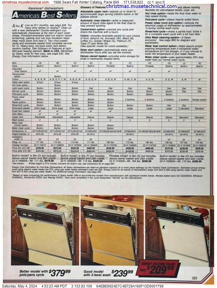 1986 Sears Fall Winter Catalog, Page 899