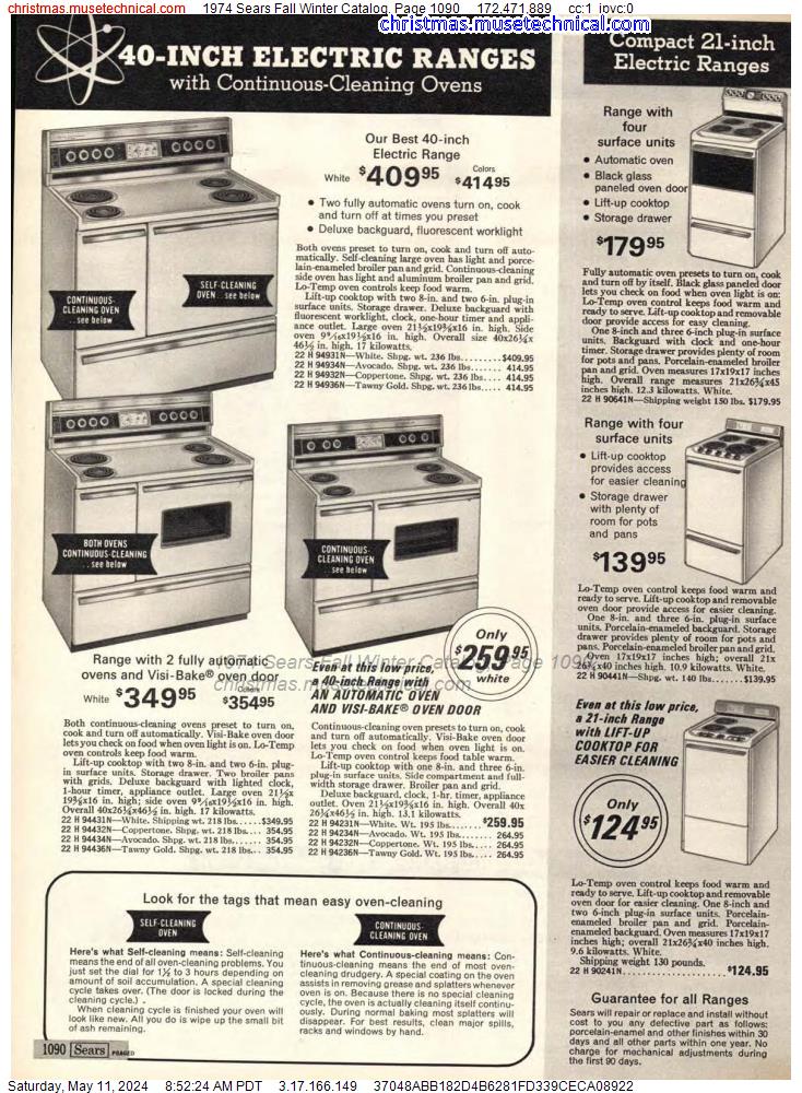 1974 Sears Fall Winter Catalog, Page 1090