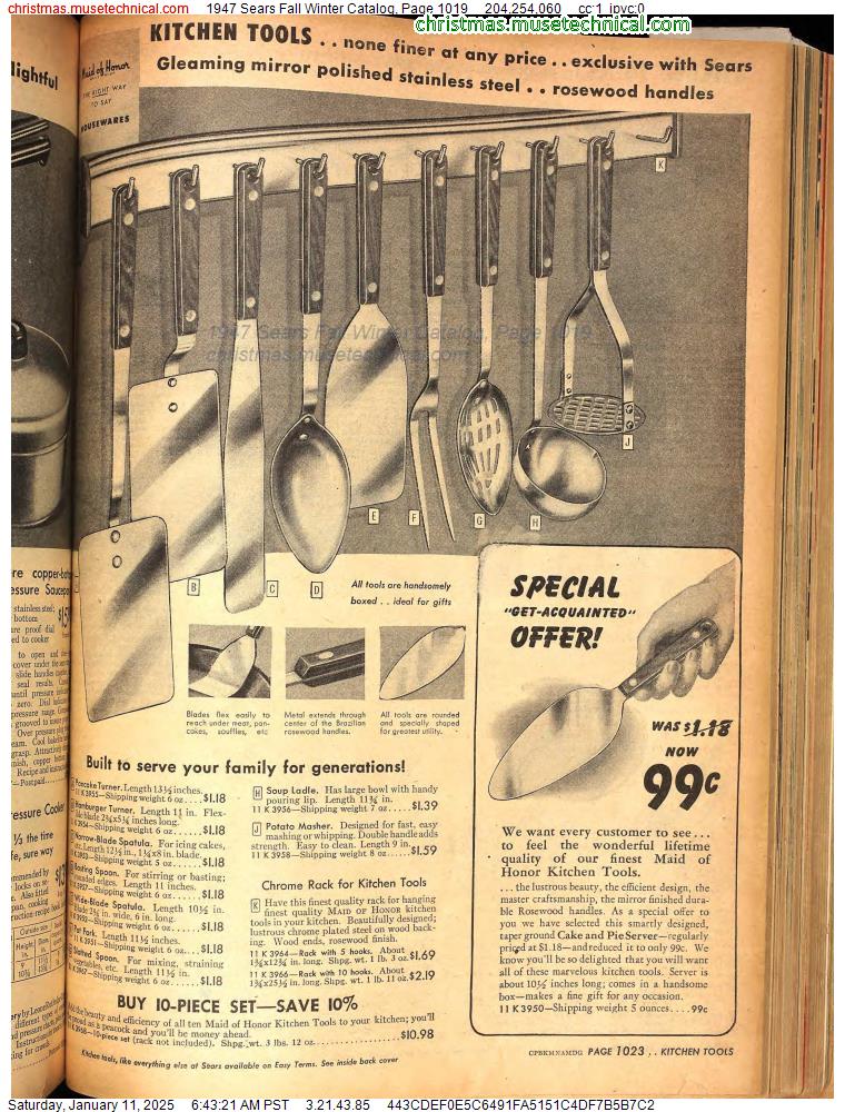 1947 Sears Fall Winter Catalog, Page 1019