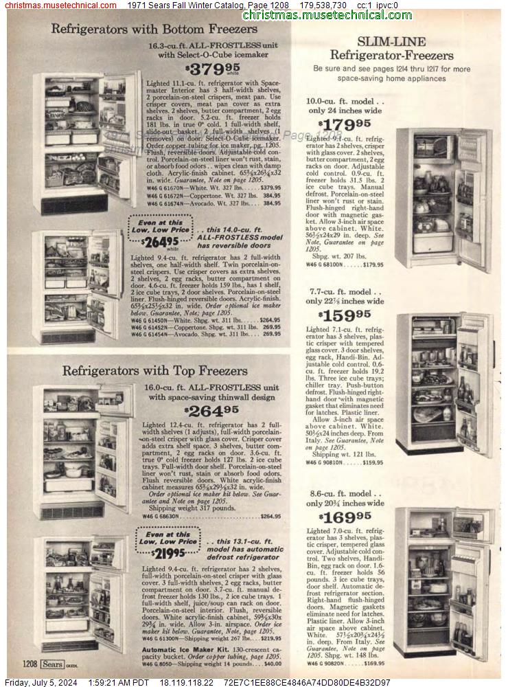 1971 Sears Fall Winter Catalog, Page 1208