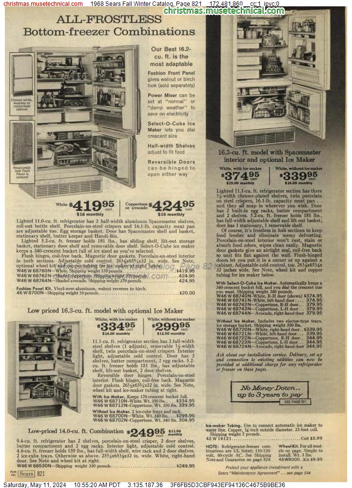 1968 Sears Fall Winter Catalog, Page 821