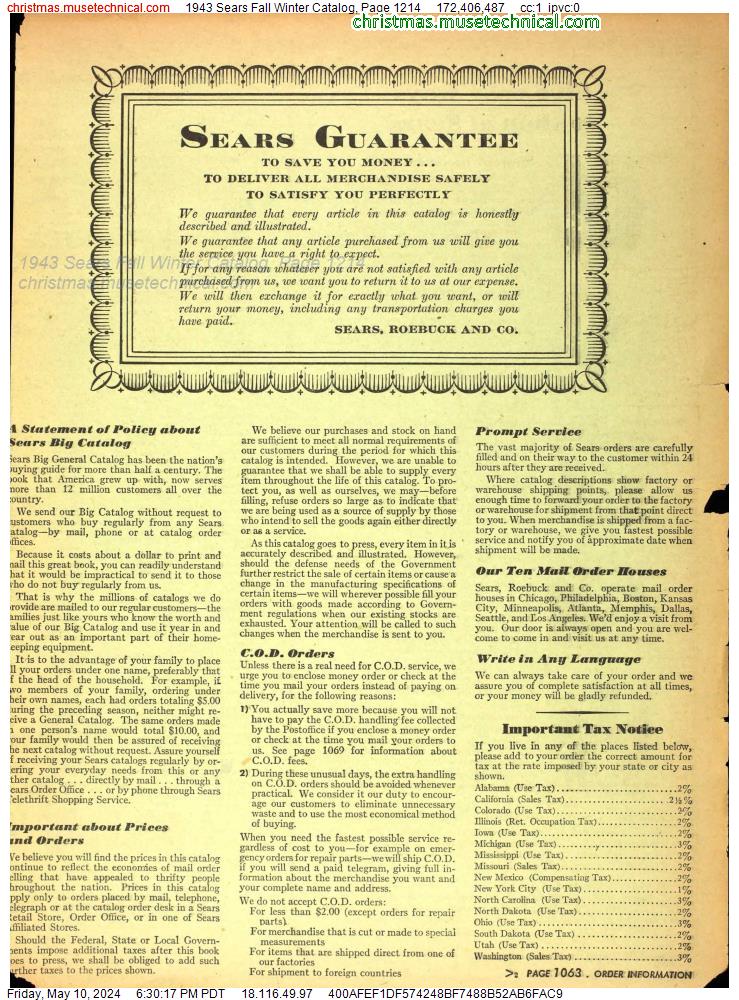 1943 Sears Fall Winter Catalog, Page 1214