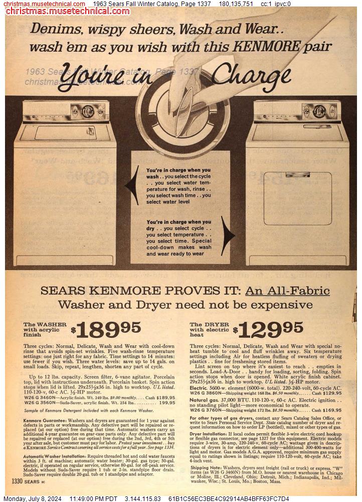 1963 Sears Fall Winter Catalog, Page 1337
