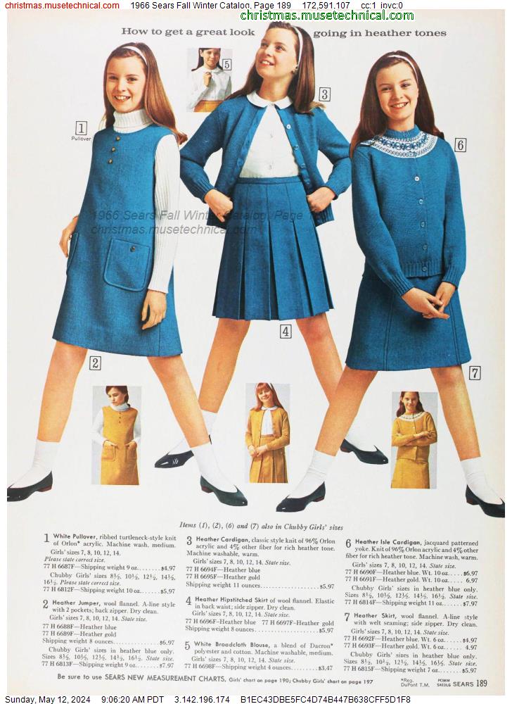 1966 Sears Fall Winter Catalog, Page 189