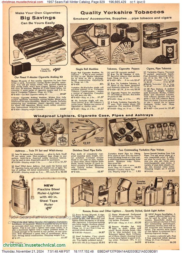 1957 Sears Fall Winter Catalog, Page 829