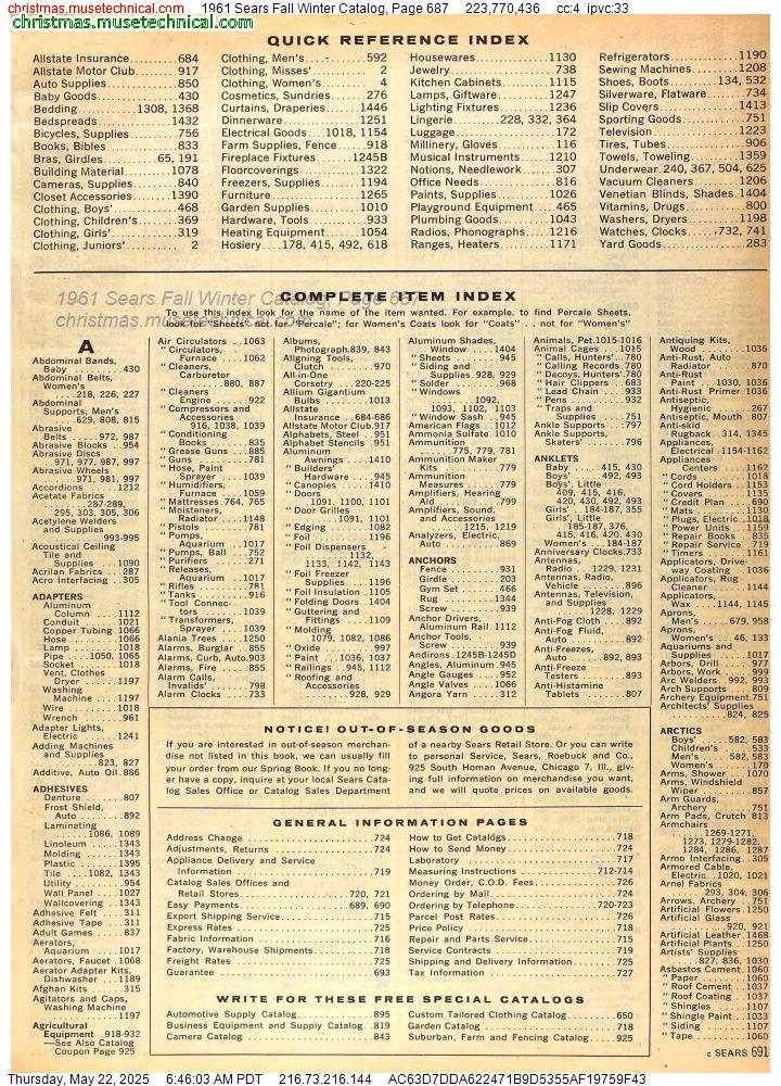 1961 Sears Fall Winter Catalog, Page 687