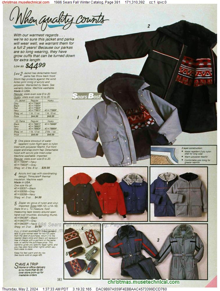 1986 Sears Fall Winter Catalog, Page 381