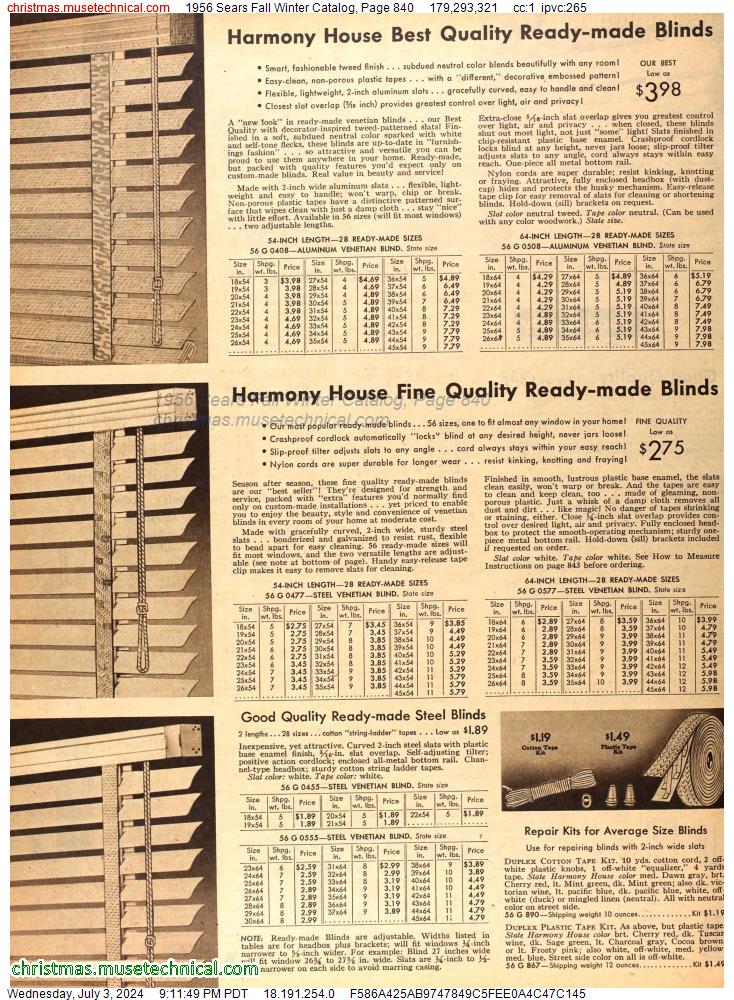 1956 Sears Fall Winter Catalog, Page 840