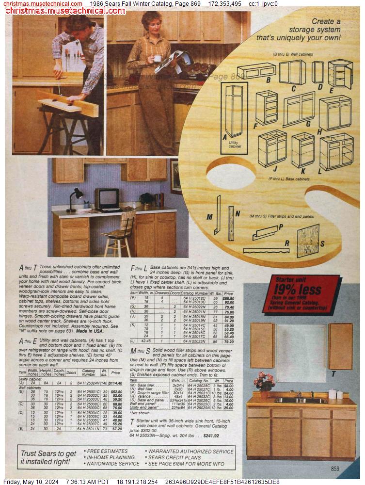 1986 Sears Fall Winter Catalog, Page 869