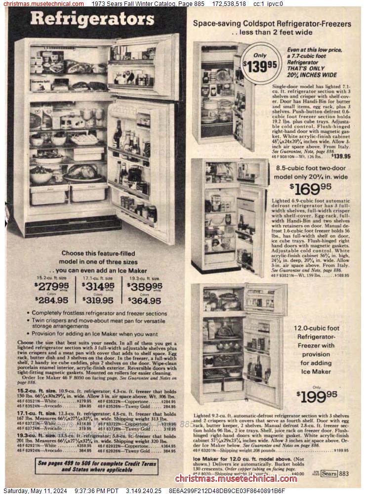 1973 Sears Fall Winter Catalog, Page 885
