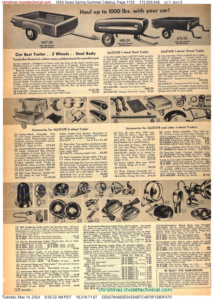 1958 Sears Spring Summer Catalog, Page 1135