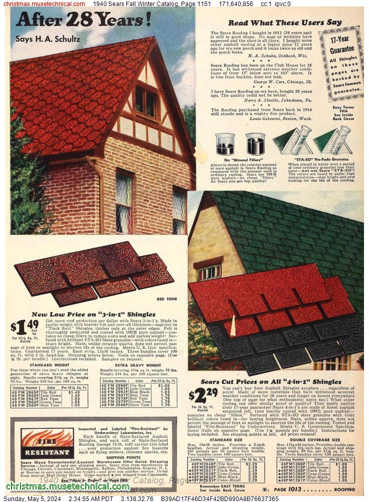 1940 Sears Fall Winter Catalog, Page 1151
