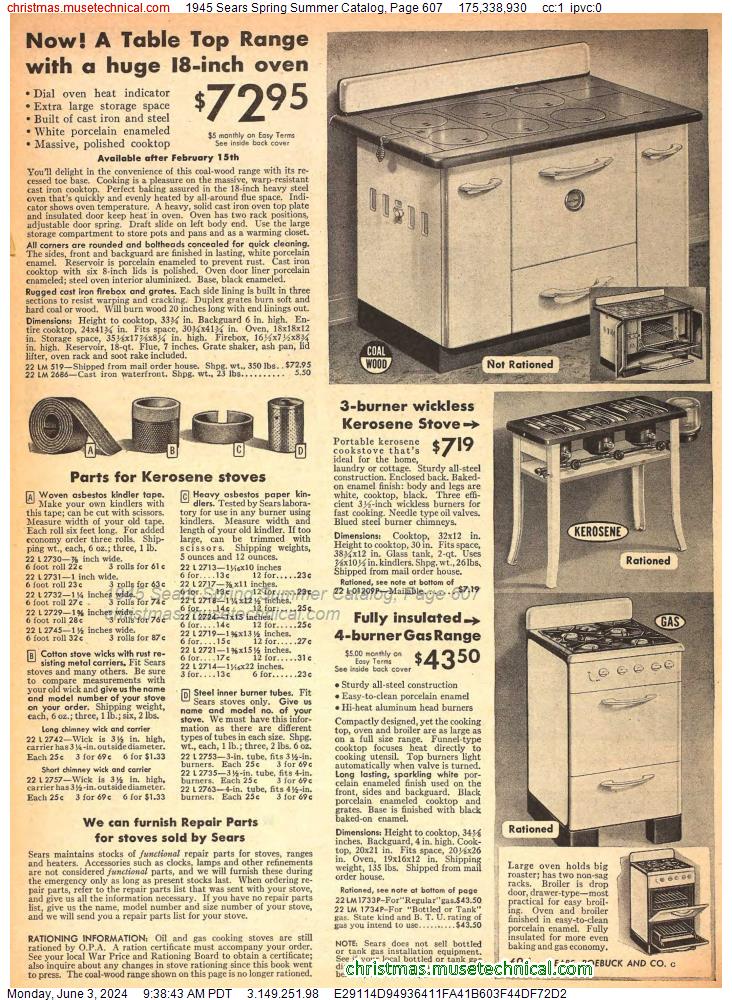 1945 Sears Spring Summer Catalog, Page 607