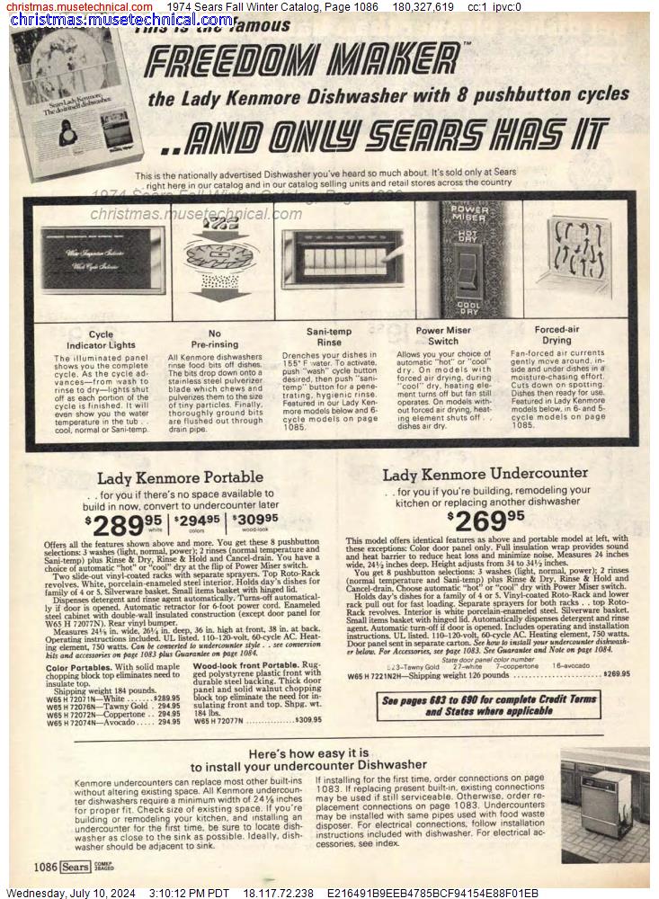 1974 Sears Fall Winter Catalog, Page 1086