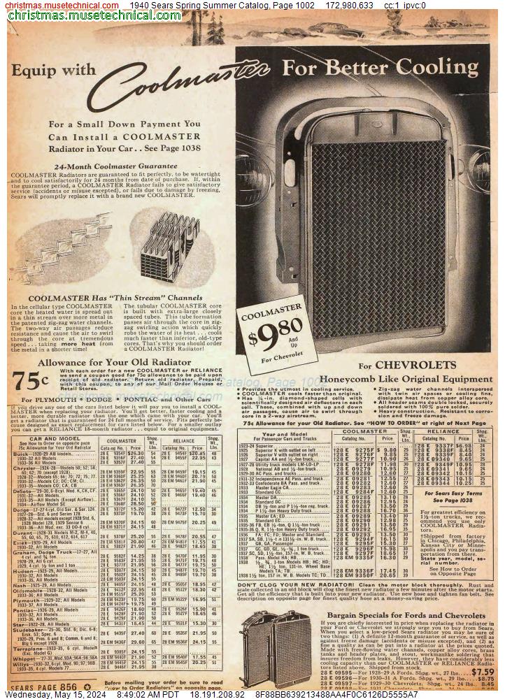 1940 Sears Spring Summer Catalog, Page 1002