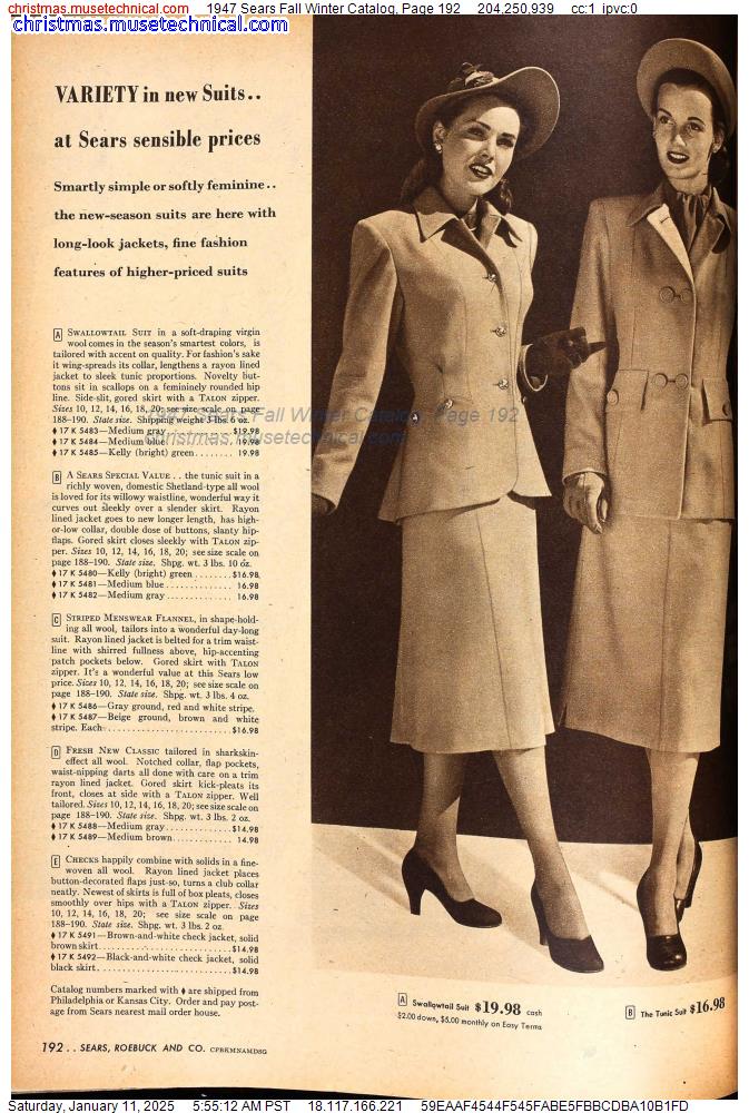 1947 Sears Fall Winter Catalog, Page 192