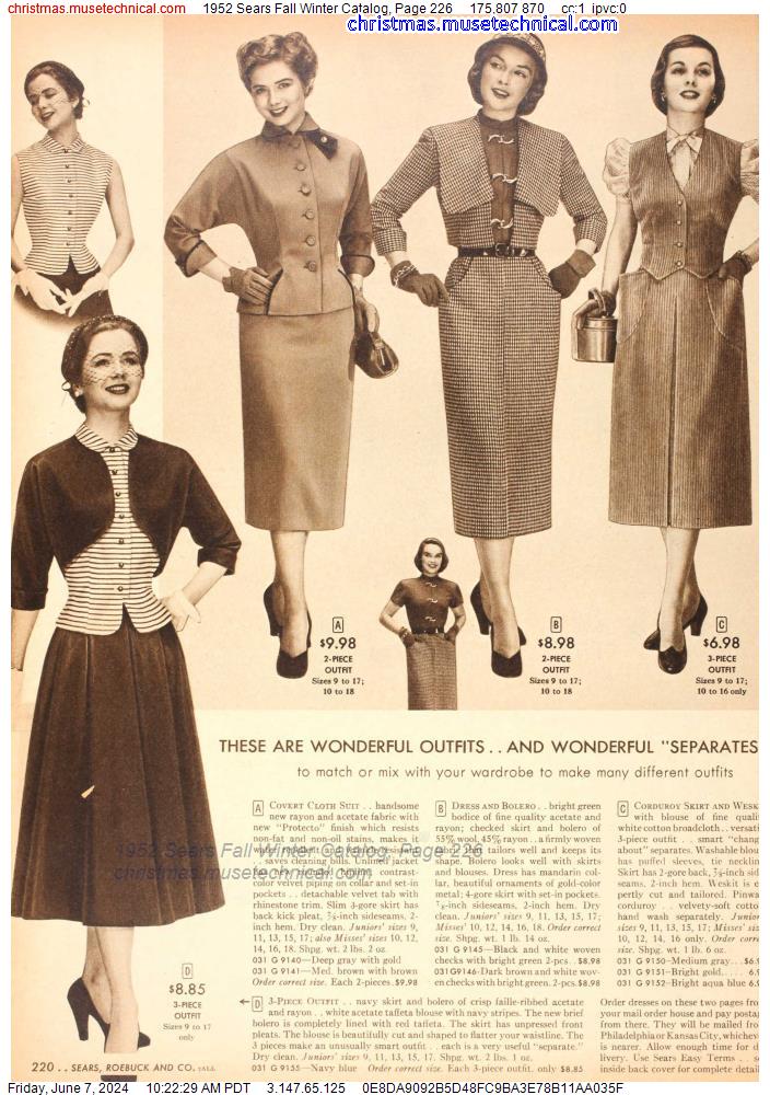 1952 Sears Fall Winter Catalog, Page 226