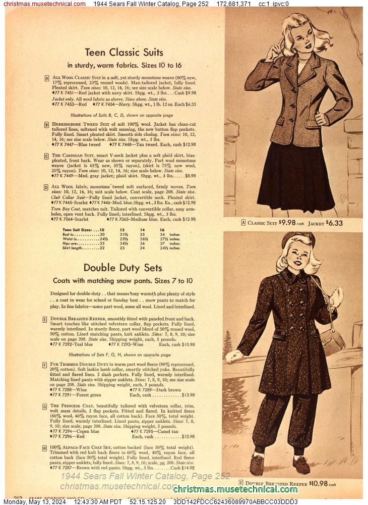 1944 Sears Fall Winter Catalog, Page 252
