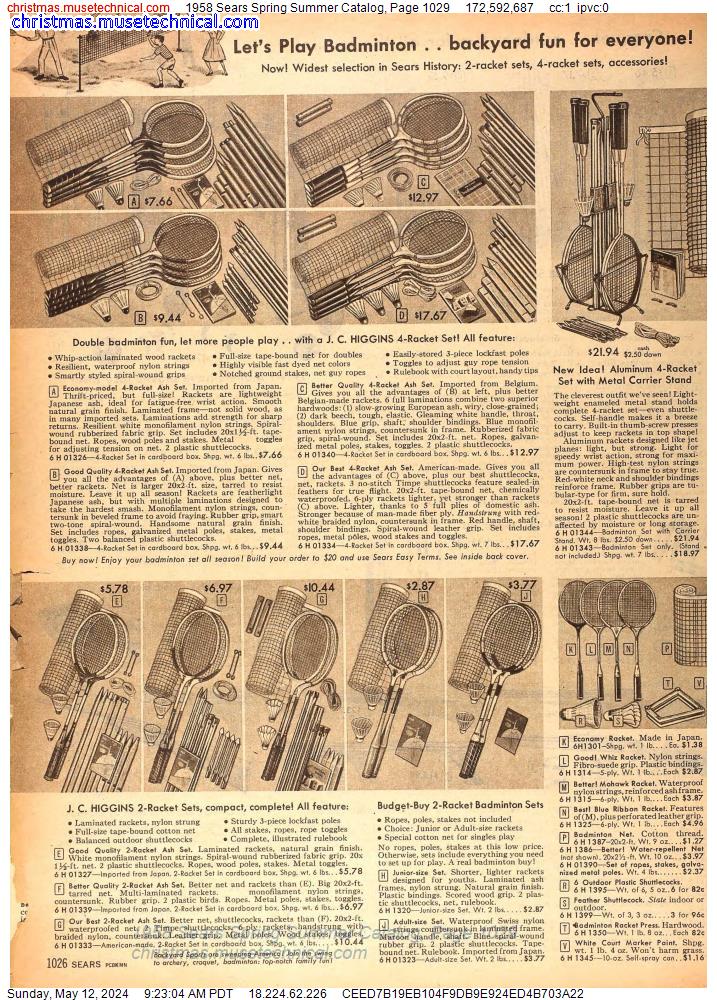 1958 Sears Spring Summer Catalog, Page 1029