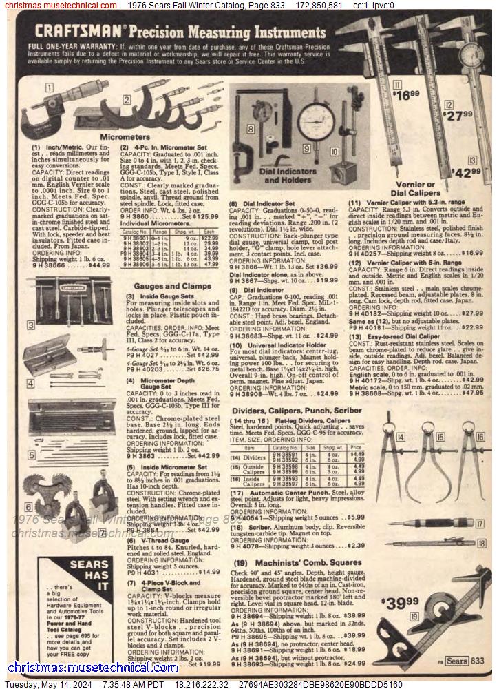 1976 Sears Fall Winter Catalog, Page 833