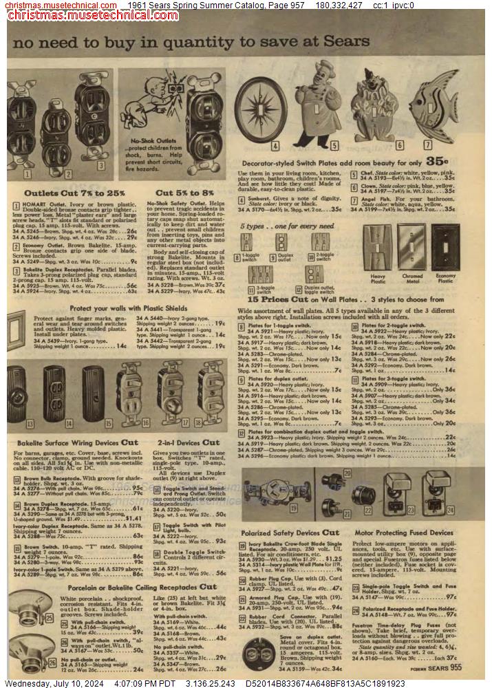 1961 Sears Spring Summer Catalog, Page 957