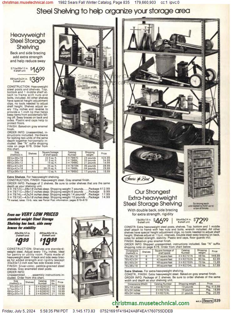 1982 Sears Fall Winter Catalog, Page 835