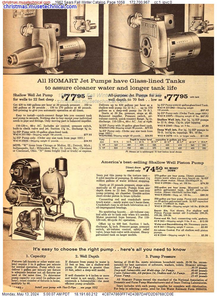 1962 Sears Fall Winter Catalog, Page 1058