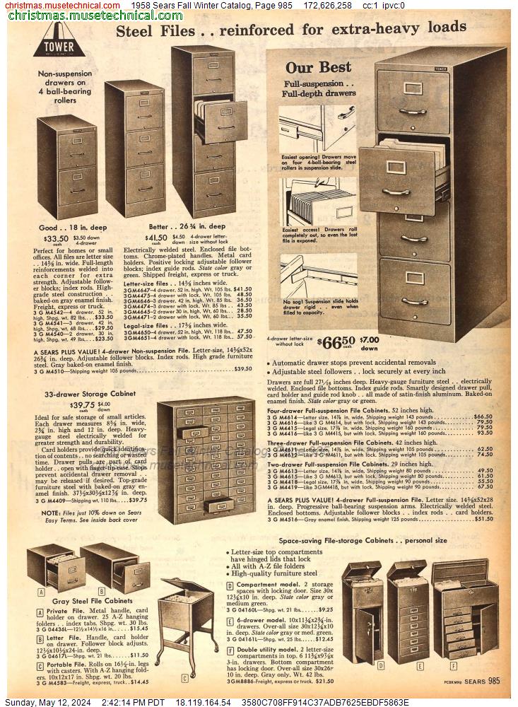 1958 Sears Fall Winter Catalog, Page 985