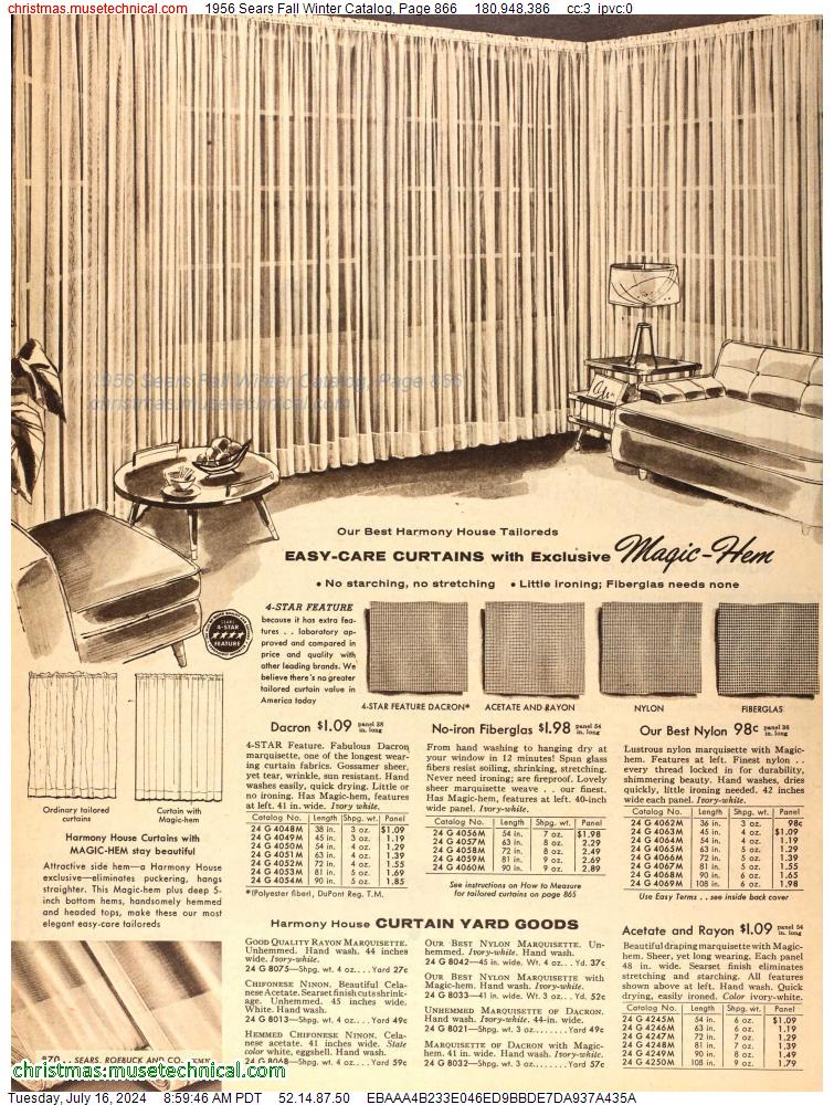 1956 Sears Fall Winter Catalog, Page 866