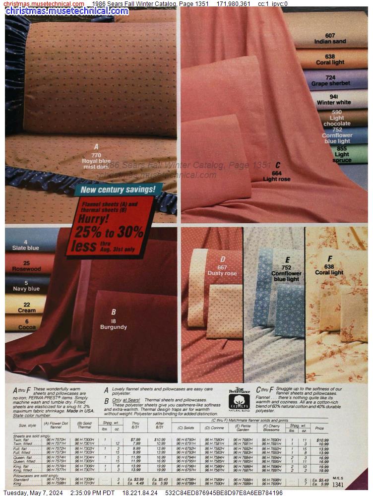 1986 Sears Fall Winter Catalog, Page 1351