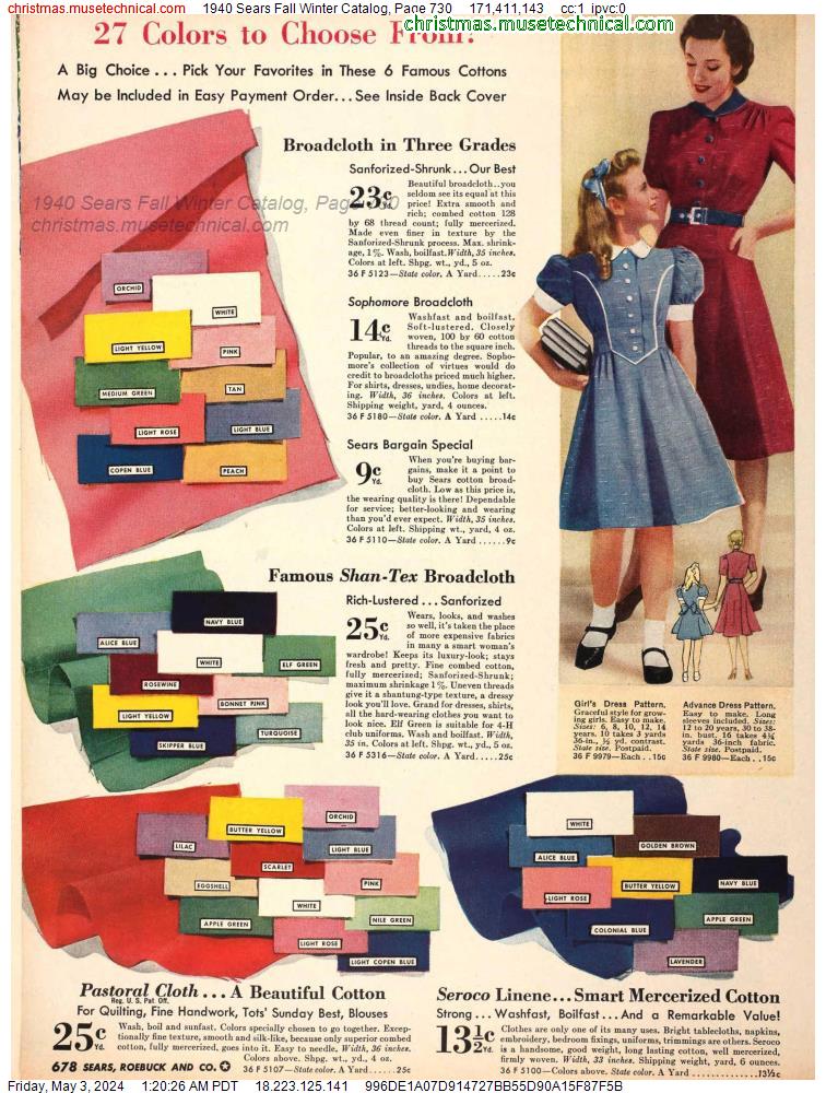 1940 Sears Fall Winter Catalog, Page 730