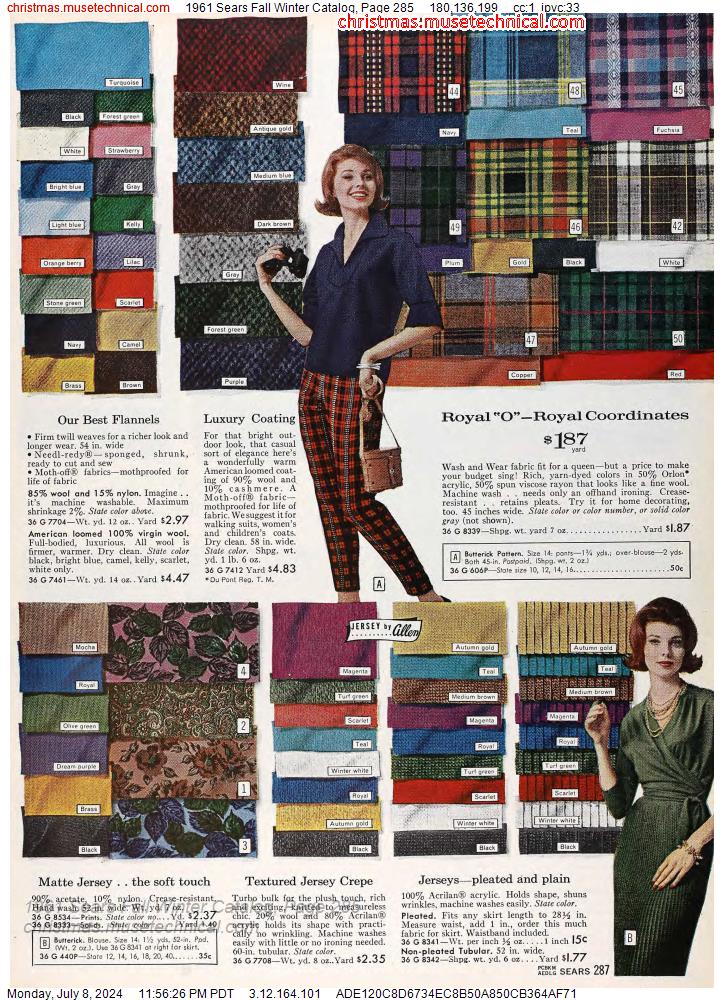 1961 Sears Fall Winter Catalog, Page 285