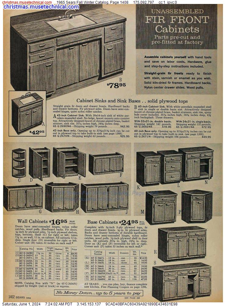 1965 Sears Fall Winter Catalog, Page 1408