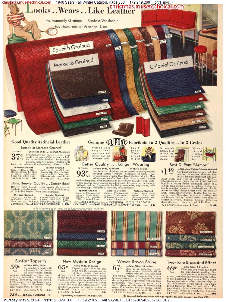 1940 Sears Fall Winter Catalog, Page 806