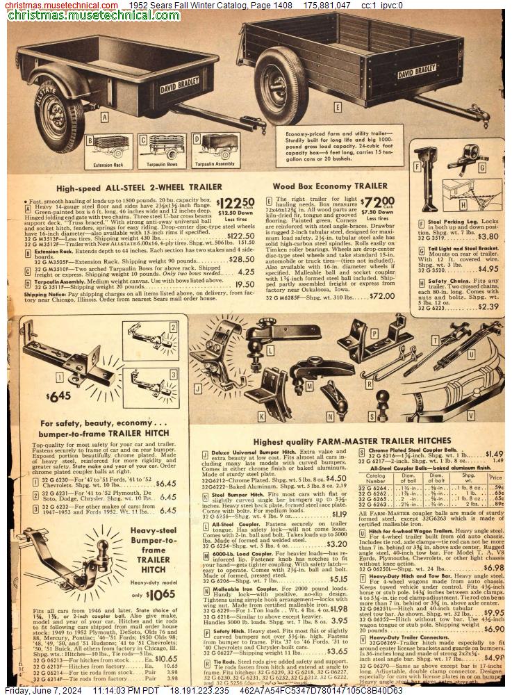 1952 Sears Fall Winter Catalog, Page 1408