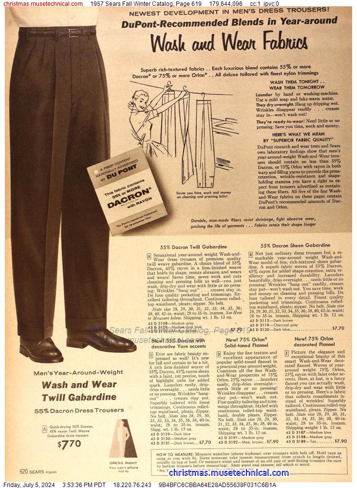 1957 Sears Fall Winter Catalog, Page 619