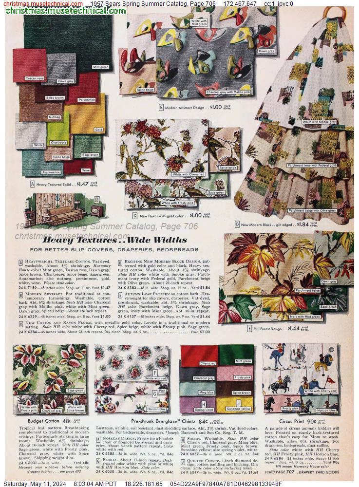 1957 Sears Spring Summer Catalog, Page 706
