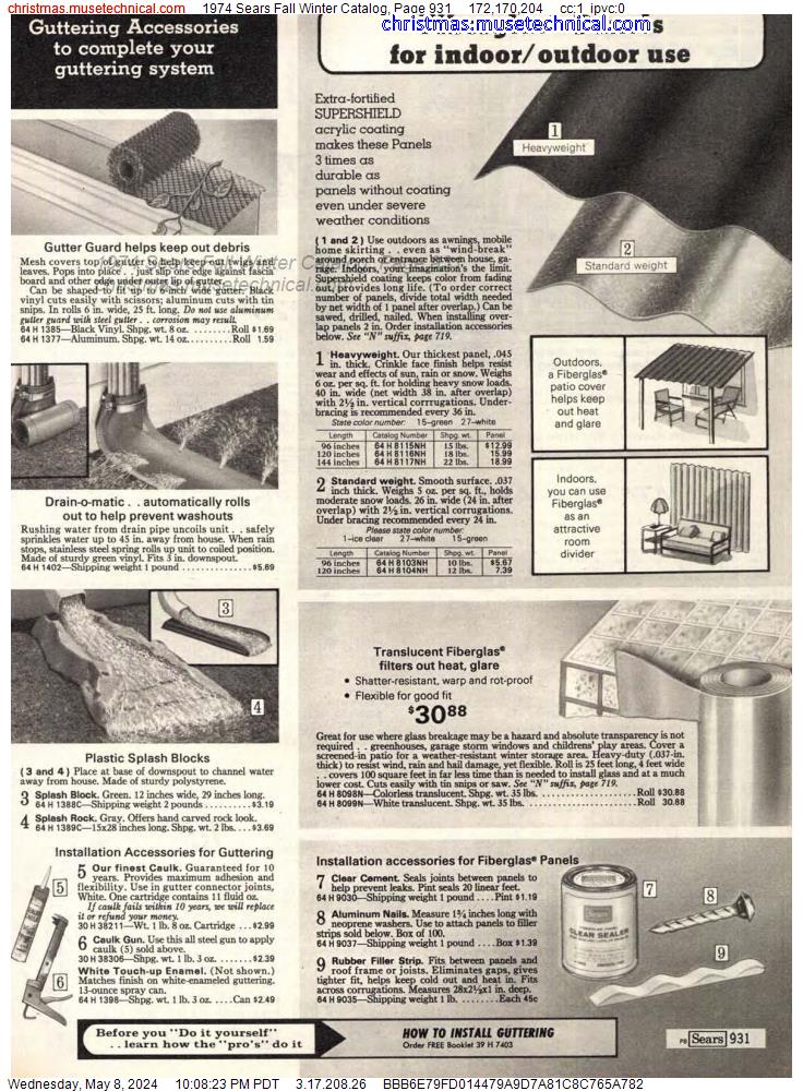 1974 Sears Fall Winter Catalog, Page 931
