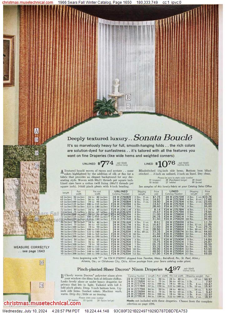 1966 Sears Fall Winter Catalog, Page 1650
