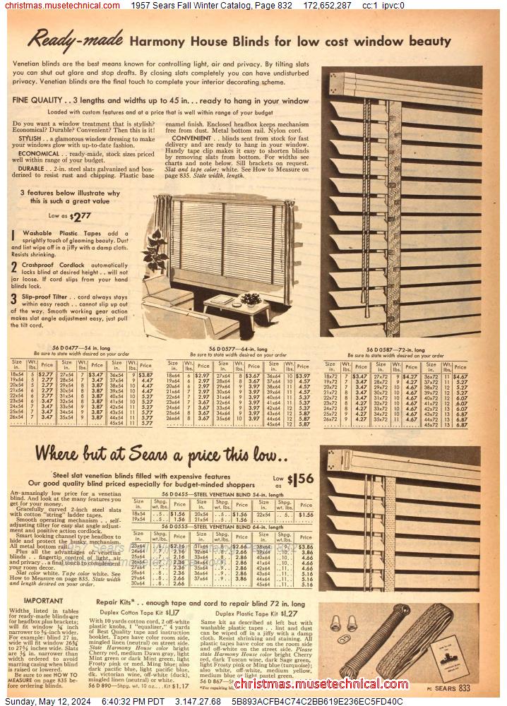 1957 Sears Fall Winter Catalog, Page 832