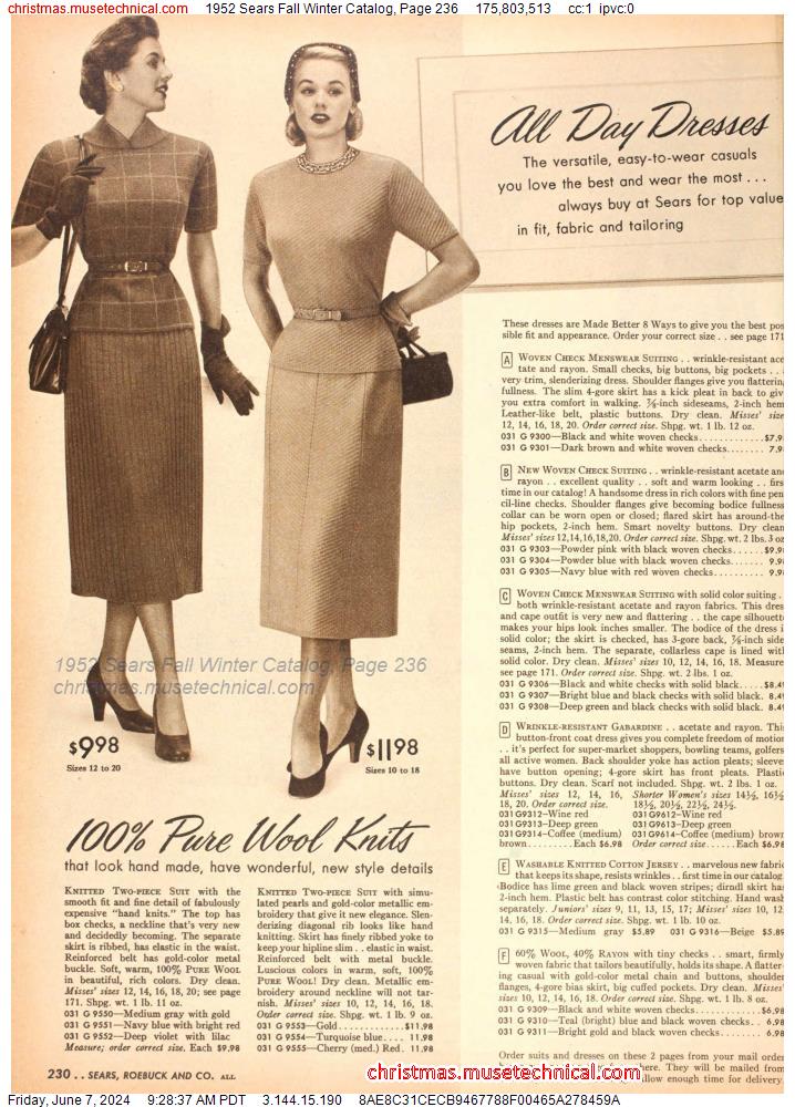 1952 Sears Fall Winter Catalog, Page 236