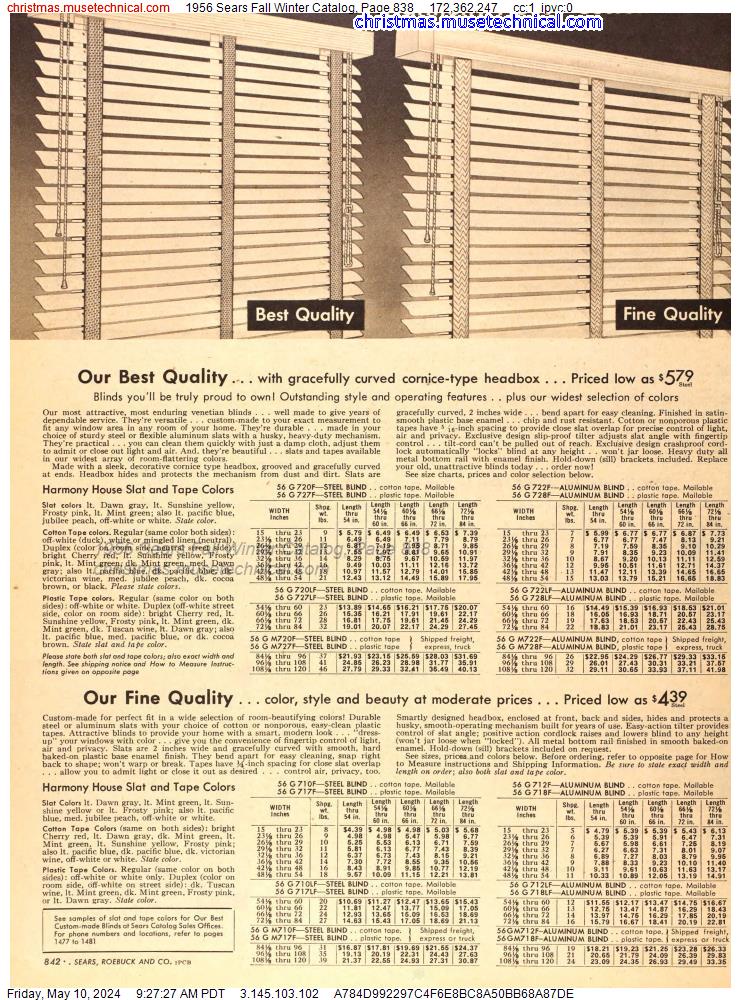 1956 Sears Fall Winter Catalog, Page 838