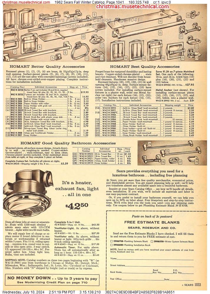1962 Sears Fall Winter Catalog, Page 1041