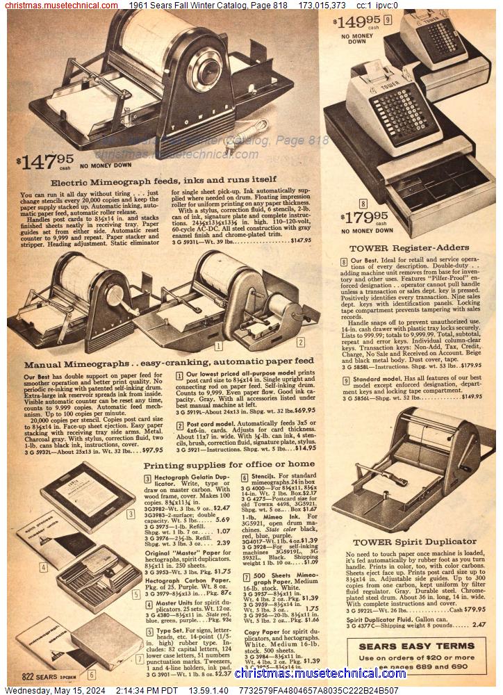 1961 Sears Fall Winter Catalog, Page 818