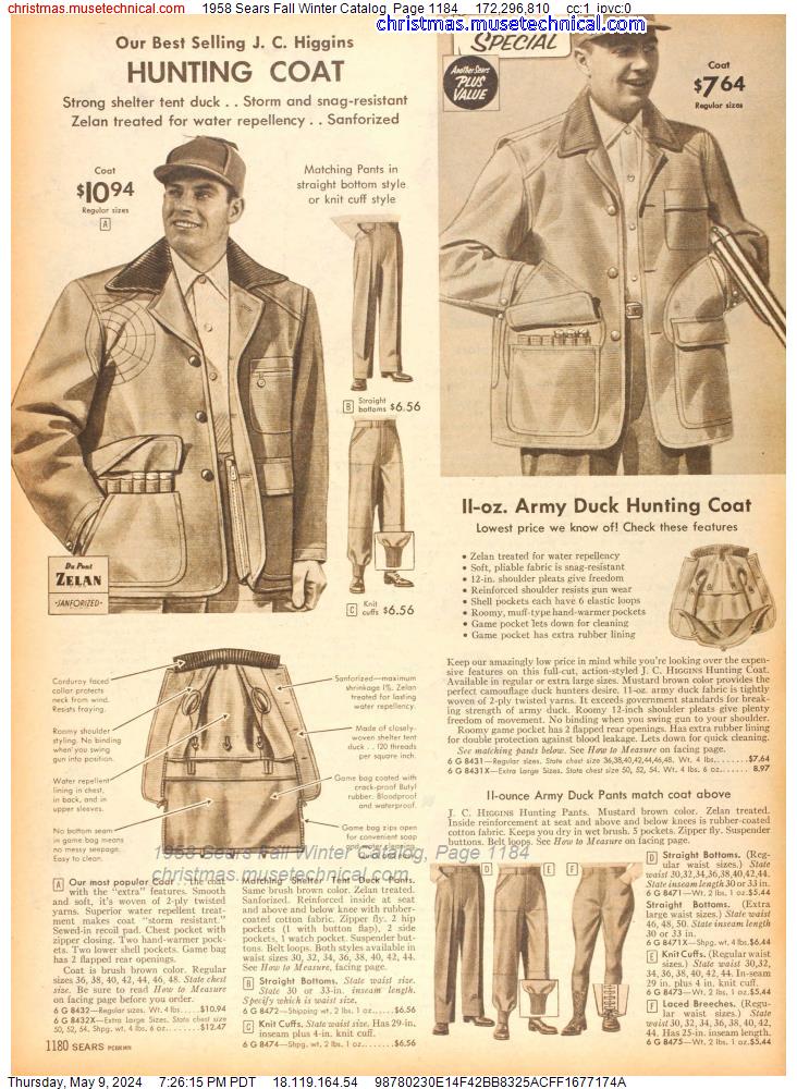 1958 Sears Fall Winter Catalog, Page 1184