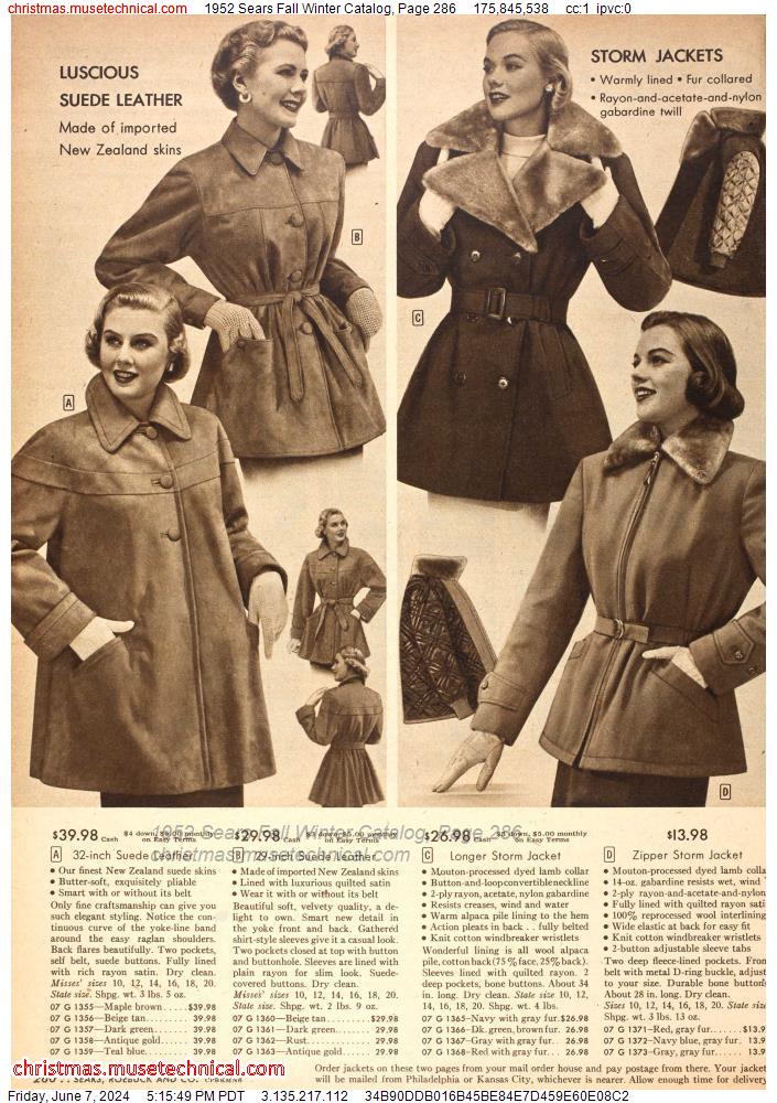 1952 Sears Fall Winter Catalog, Page 286