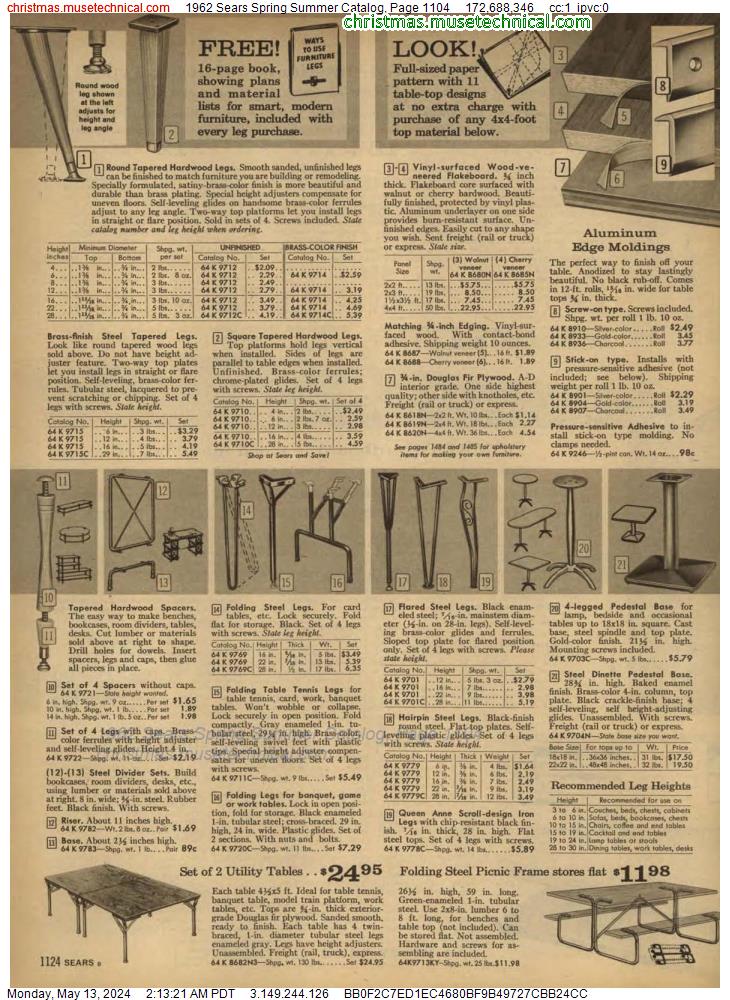 1962 Sears Spring Summer Catalog, Page 1104